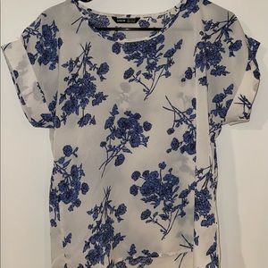 SHEIN short sleeved blouse white with blue flowers